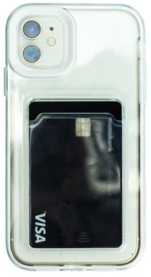 Чехол прозрачный c карманом для iPhone 13 Pro Max с белым ободком