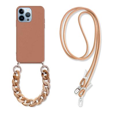 Силіконовий чохол ремінцем Crossbody для iPhone 14 Pro (Коричневий)