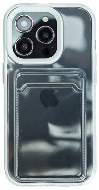 Чехол прозрачный c карманом для iPhone 15 Pro Max с белым ободком